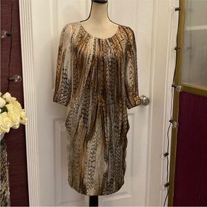 Javier Simorra Barcelona Brown and Tan Feather Print Dress, US4